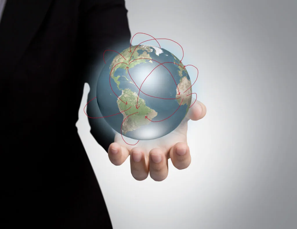 Earth on Businessman hand